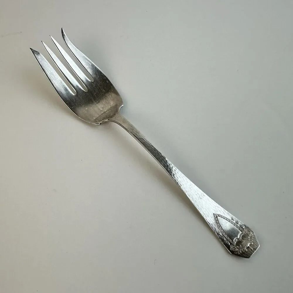 1847 Rogers Bros Heraldic 1916 Hammered Cold Meat Silver Plate Serving Fork